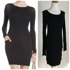 BCBGMAXAZRIA Long Sleeve Black CRISTA Long Sleeve Sheer Insert Knit Fitted Dress